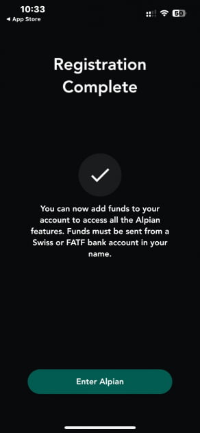 Alpian Registrierung abgeschlossen