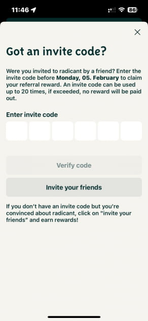 Radicant Empfehlungscode