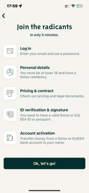 Eröffnung eines Radicant-Bankkontos