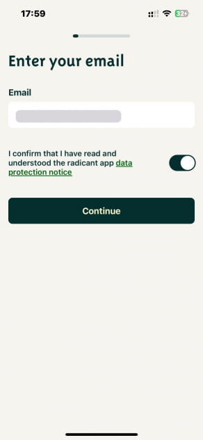 Radicant E-Mail eingeben