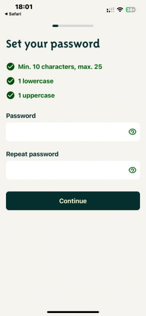 Radicant Legen Sie Ihr Passwort fest