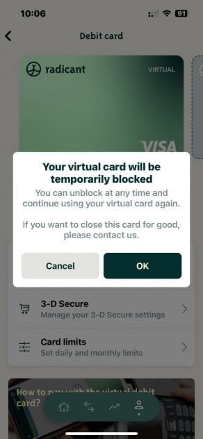 Radicant Karte gesperrt