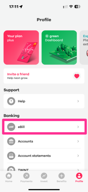Neon bank eBill