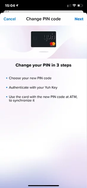 Yuh-Karteneinstellungen – PIN-Code