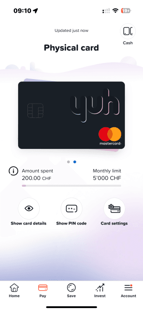 Yuh - Einstellungen für physische Karten
