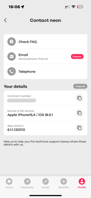 Kontaktieren Sie die Neon Bank per Telefon oder E-Mail