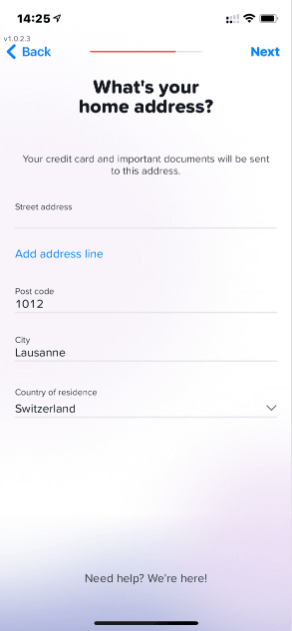 Yuh Bank-Anmeldung - Privatadresse