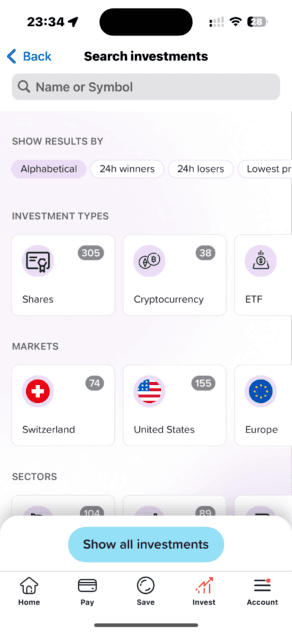 Yuh Investitionen suchen Anlagearten