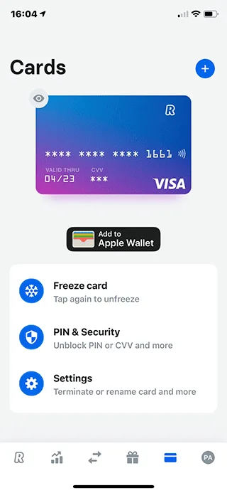Revolut Card Settings