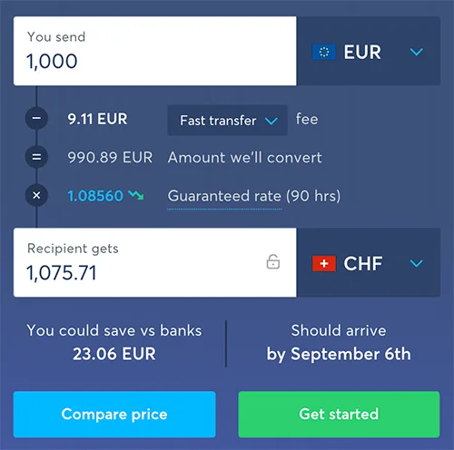 Wise EUR to CHF exchange rate
