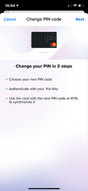 Yuh Card Settings - PIN Code