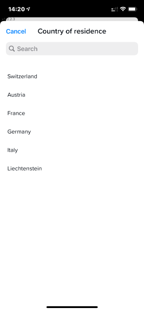 Yuh Bank Sign-up - Country