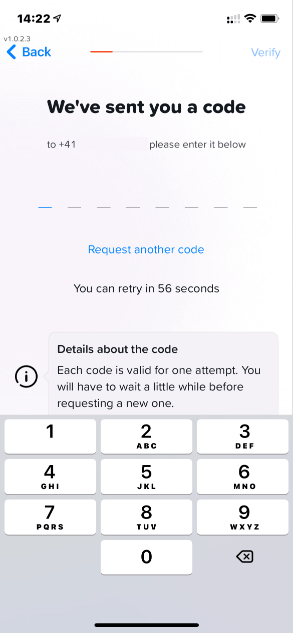Yuh Bank Sign-up - SMS code