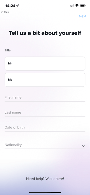Yuh Bank Sign-up - Personal details