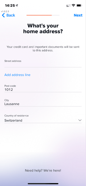 Yuh Bank Sign-up - Home address