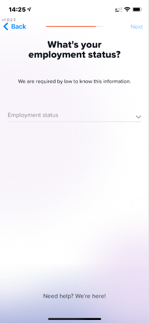 Yuh Bank Sign-up - Employment status