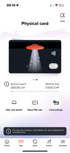 Yuh Physical Card Settings