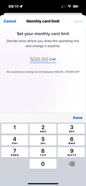 Yuh Card Settings - Monthly Limit