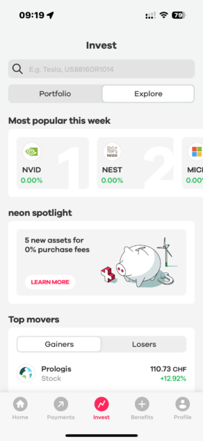 Neon Invest Popular Stocks