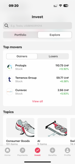 Neon Invest Top Movers