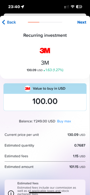 Yuh Recurring Investment 100 CHF