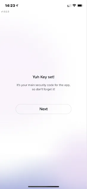 Inscription à Yuh Bank - Yuh key créée